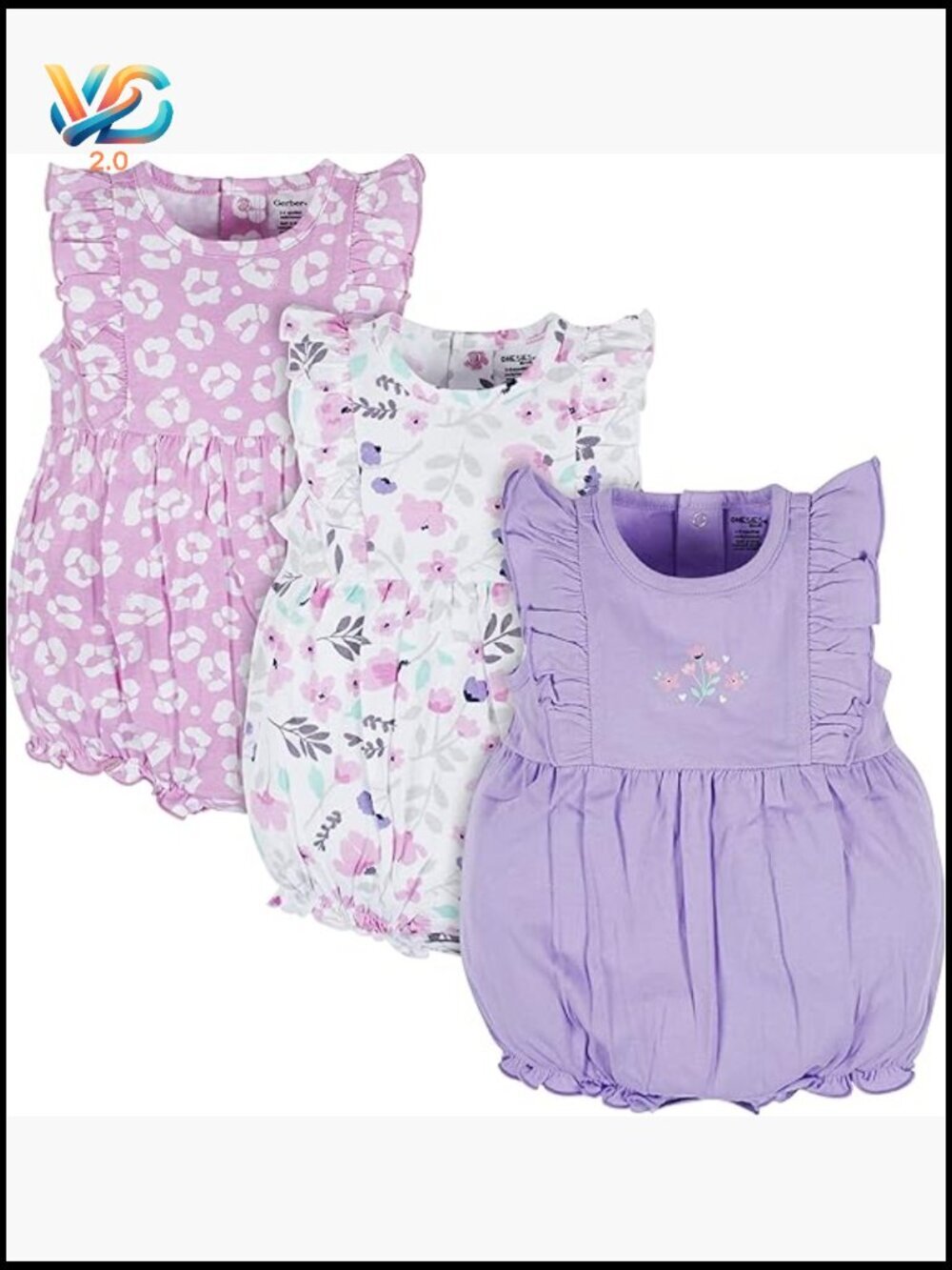 Baby Girls' 3-Pack Short Sleeve Rompers Soft Cotton Snap Closure Layette Set